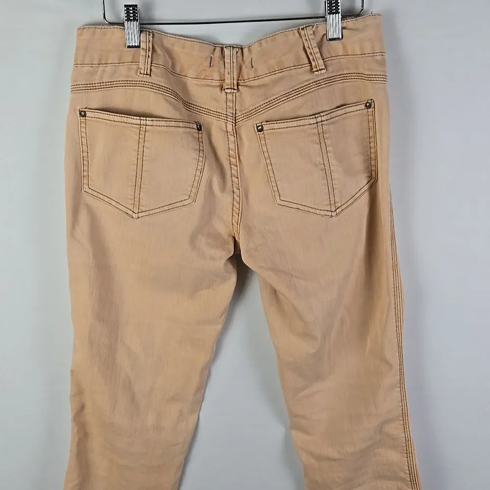 Free People Women's Tan‎ Low Rise Denim Jeans Tapered Spring Boho Skinny Sz 28
